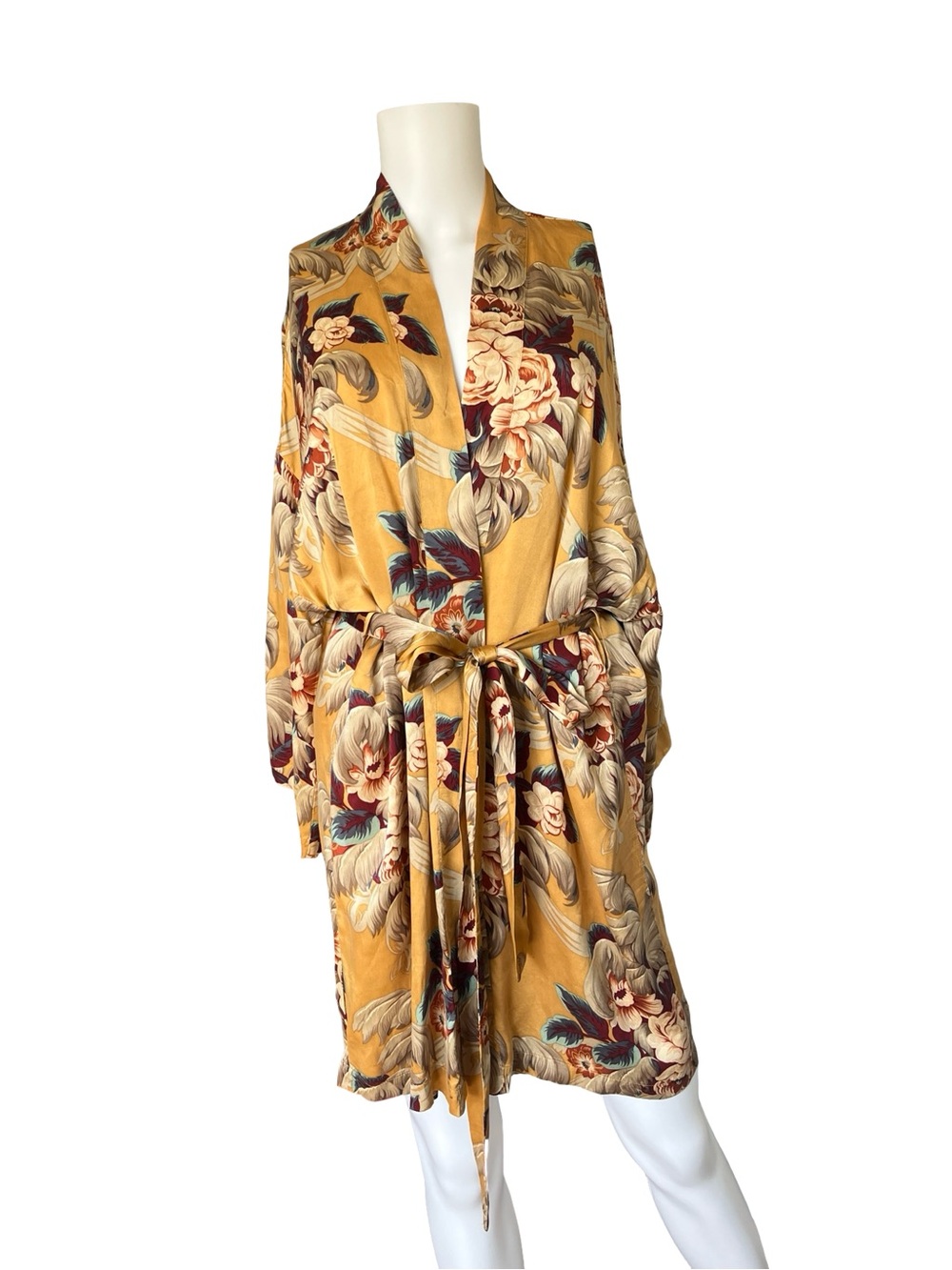 Vintage 80s Victoria's Secret Gold Label Silk Robe Yellow Floral Size Medium